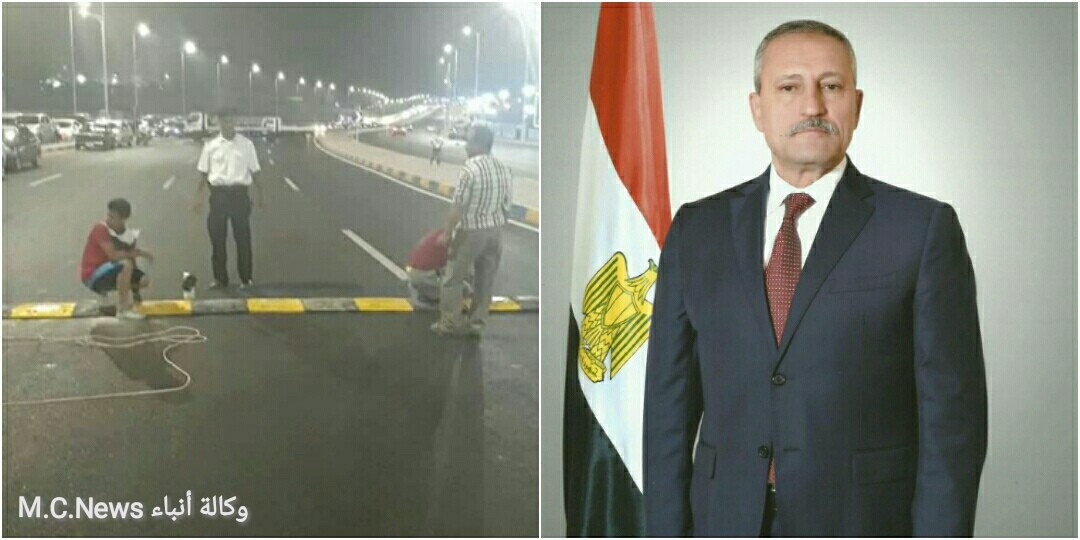 محافظ الإسماعيلية اللواء حمدي عثمان وتركيب المطبات الصناعية (تعبيرية)