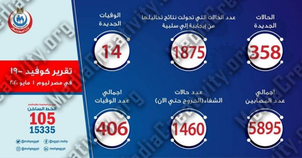 ارتفاع أعداد المصابين بفيروس كورونا فى مصر الى 358 حالة إصابة