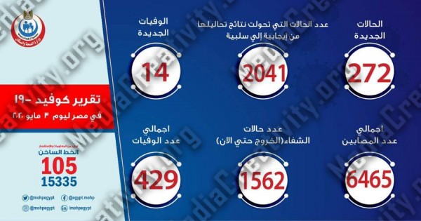 مصر تسجل 272 حالة إصابة جديدة بفيروس كورونا